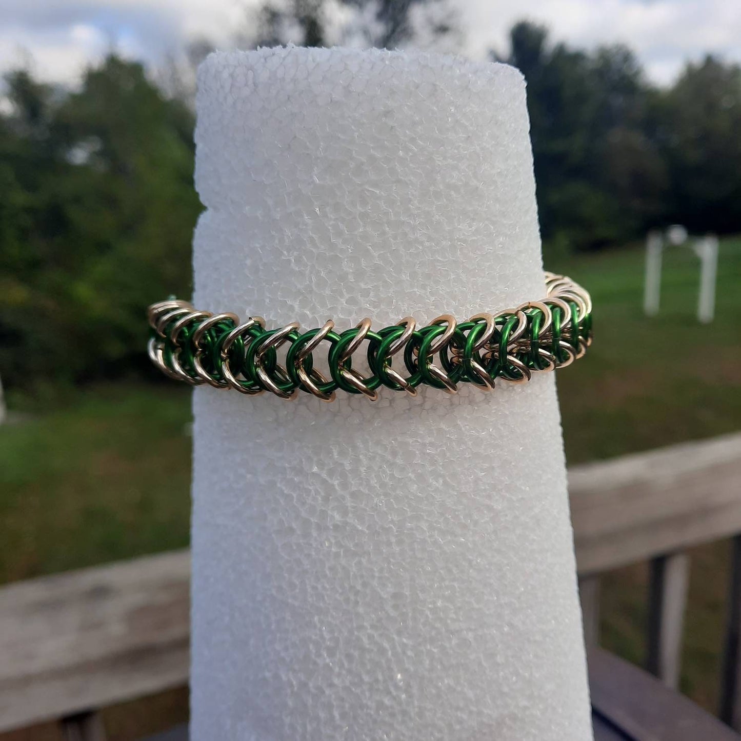 Packer themed byzantine woven bracelet