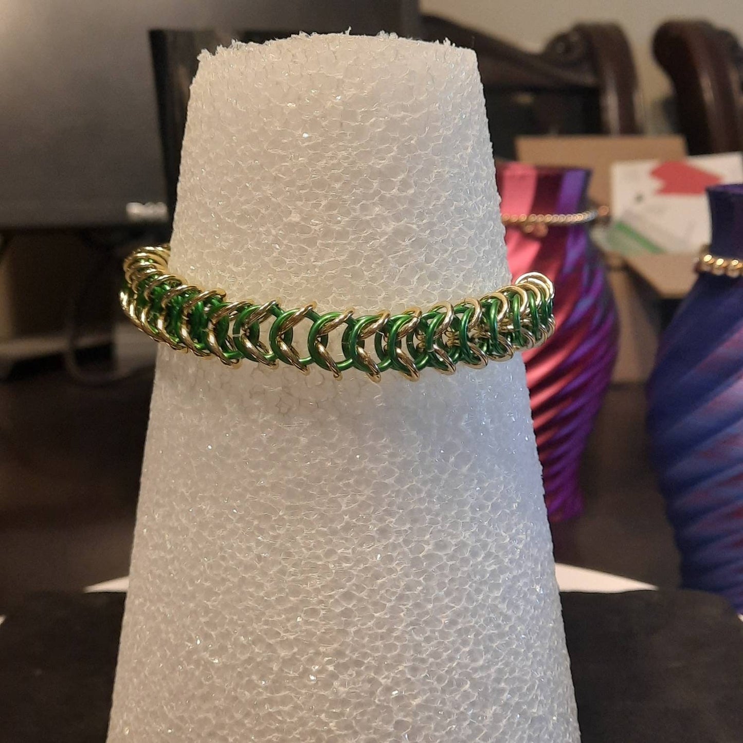 Packer themed byzantine woven bracelet